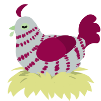A silver and maroon chicken with a bar pattern