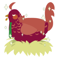 A maroon and red chicken with a half-lace pattern