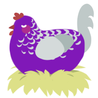 A violet and silver chicken with a half-lace pattern