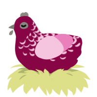 A maroon and pink chicken with a half-lace pattern