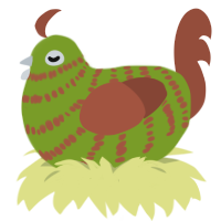 A chartreuse and russet chicken with a bar pattern