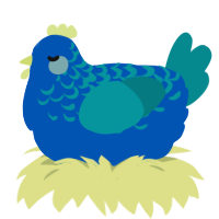 A ultramarine and teal chicken with a half-lace pattern