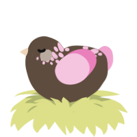 A bark and pink chicken with a neck-speckle pattern