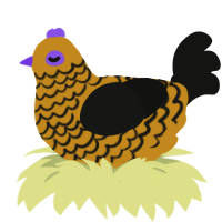 A ochre and black chicken with a lace pattern