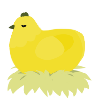 A yellow chicken with a head pattern