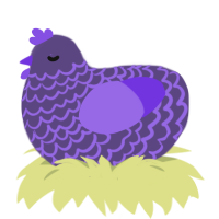 Grimace, a overcast and blurple chicken with a lace pattern