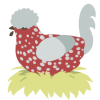 Amanita, a red and silver chicken with a speckle pattern
