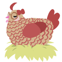 A beige and red chicken with a lace pattern