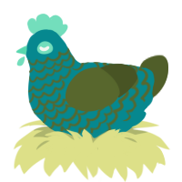 Poultrygeist, a teal and olive chicken with a lace pattern