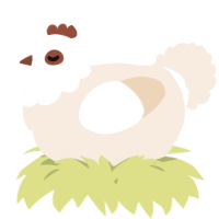 A cream chicken with a head pattern