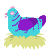 A aqua and violet chicken with a half-bar pattern