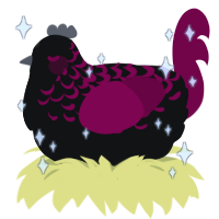 A black and maroon chicken with a half-lace pattern