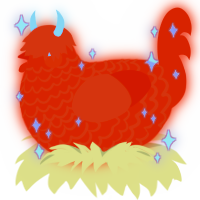 A vermilion chicken with a lace pattern