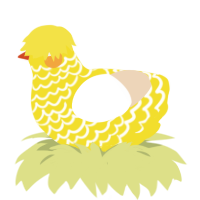 A yellow and cream chicken with a lace pattern