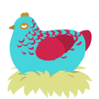 crikey, a aqua and crimson chicken with a half-lace pattern