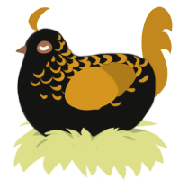 A black and ochre chicken with a half-lace pattern
