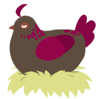 A bark and maroon chicken with a neck-speckle pattern