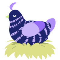 worm, a navy and lilac chicken with a bar pattern
