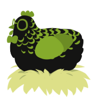 A black and chartreuse chicken with a half-lace pattern