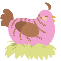 A pink and brown chicken with a half-bar pattern