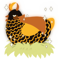 A black and orange chicken with a lace pattern