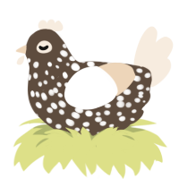 A bark and cream chicken with a speckle pattern