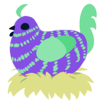 Shaped, a blurple and spring chicken with a bar pattern