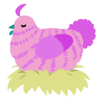 A pink and orchid chicken with a bar pattern