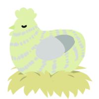 A apple and silver chicken with a bar pattern