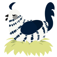 A white and tumblr chicken with a bar pattern