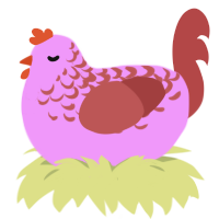 A lavender and red chicken with a half-lace pattern