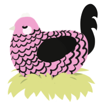 A pink and black chicken with a lace pattern