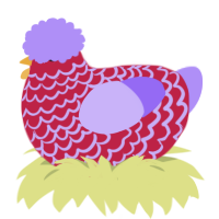 A crimson and lilac chicken with a lace pattern