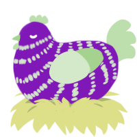 A violet and gluppy chicken with a bar pattern