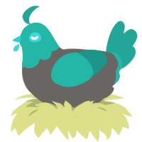 A grey and turquoise chicken with a head pattern