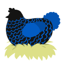 A black and ultramarine chicken with a lace pattern