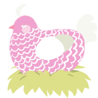 A pink and white chicken with a lace pattern