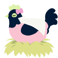 Patches, a rose and tumblr chicken with a head pattern
