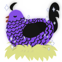 A blurple and black chicken with a lace pattern