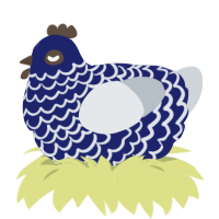 A navy and mist chicken with a lace pattern
