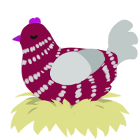 A maroon and silver chicken with a bar pattern