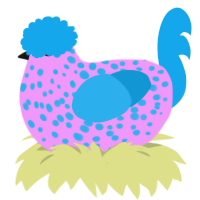 A lavender and sky chicken with a speckle pattern