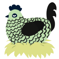 A gluppy and black chicken with a lace pattern