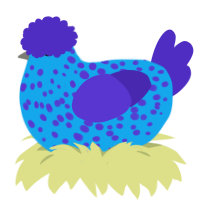 A sky and indigo chicken with a speckle pattern