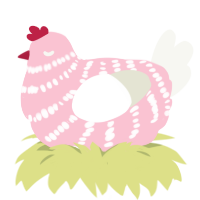 A rose and white chicken with a bar pattern