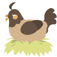 A beige and bark chicken with a head pattern