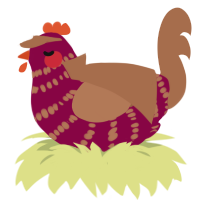 A maroon and brown chicken with a bar pattern