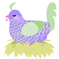 Flora, a lilac and gluppy chicken with a lace pattern
