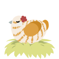 A cream and orange chicken with a bar pattern