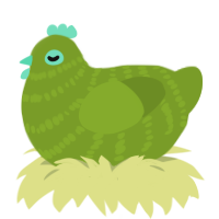 A chartreuse chicken with a bar pattern